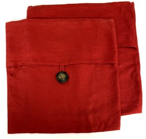 2 Pottery Barn Linen Throw Decorative Pillow Cover 18x18 Big Button Envelope Red - Picture 1 of 5