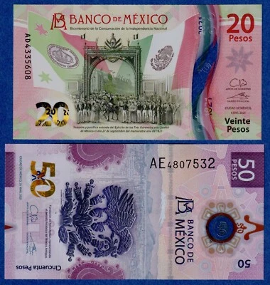 Mexico 2021 Set - 20 & 50 Peso (2021) UNC Polymer Notes  /// NEW RELEASES /// - Image 1 of 4