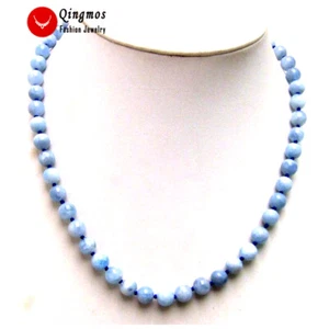 7-8mm Round Natural Blue Aquamarine necklace for Women Stone Jewelry 18" Chokers - Picture 1 of 6