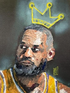 King Lebron James NBA La Lakers Portrait Painting Impasto Thick Paint 16" - Picture 1 of 2