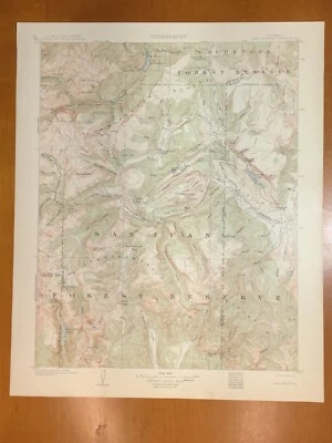 original 1907 USGS map of Lake San Christobal, CO Shotgun Mountain ~MINTY~ - Image 1 of 4