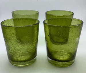 "Vasos de vidrio burbuja soplado a mano verde aguacate, doble moda antigua, juego de 4, 4,25""" - Imagen 1 de 4