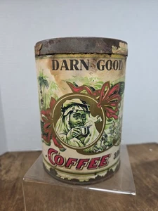 VINTAGE ADVERTISING DARN GOOD BRAND PAPER LABLE COFFEE TIN Unopened - Picture 1 of 7