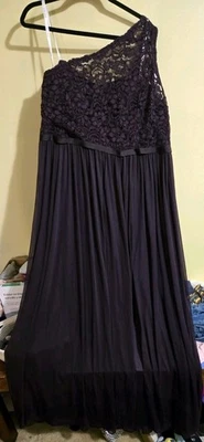 Vestido de Dama de honor formal largo de un hombro de encaje ciruela David's talla 22 Foto 1 de 4
