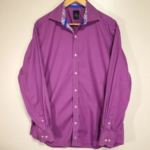 Tailorbyrd Button Up Shirt Men's L Purple Long Sleeve Flip Cuffs 100% Cotton - Picture 1 of 13