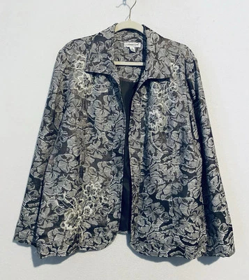 Blazer Coldwater Creek para mujer 2X gris tapiz floral bordado dinero antiguo Foto 1 de 4