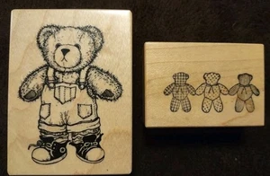 2 PSX Bear Wood Mounted Rubber Stamps F569 OVERALL BEAR & D893 BEAR BORDER  - Picture 1 of 5