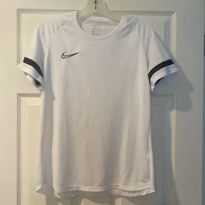 New Nike White  Black Contrast Crew Neck Jersey shirt tee Dri fit - Girls SIZE L - Picture 1 of 4