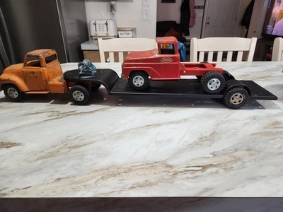 Vintage Tonka Trucks With Custom Lowboy Trailer  - Image 1 of 4