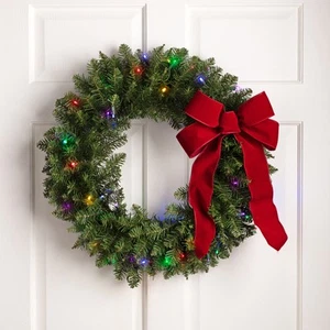 Northlight 24" Northern Pine Artificial Christmas Wreath Multi-Color LED Lights - Picture 1 of 9