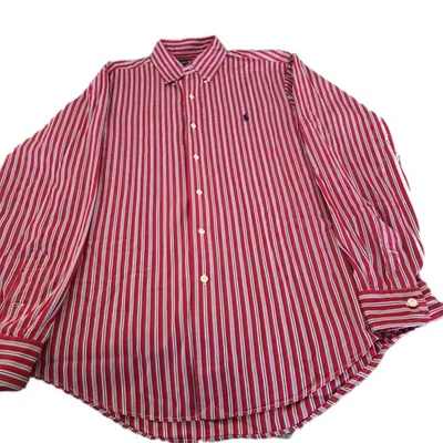 Ralph Lauren Men's M Custom Fit Red Blue Striped Long Sleeve Button Shirt Pony - Image 1 of 4