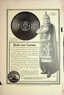Anuncio grabadora original de colección de 1913: Ft. Victor, la voz de su maestro, ambos son Caruso Foto 1 de 2