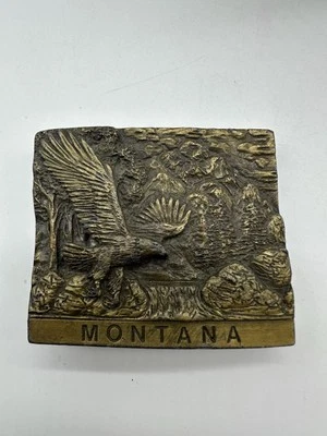 Spec-Cast 1979 #5778 Montana Eagle Vintage hebilla de cinturón de latón 2,5" x 2,5 pulgadas Foto 1 de 4