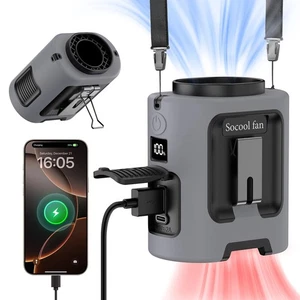 20000Mah Outdoor Portable Waist Fan Hanging Neck Fan Strong Wind with Power Bank - Picture 1 of 18