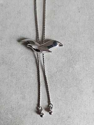 Collar Paloma Marinero Vintage Tono Plateado Lariat Slide Longitud Ajustable Foto 1 de 4