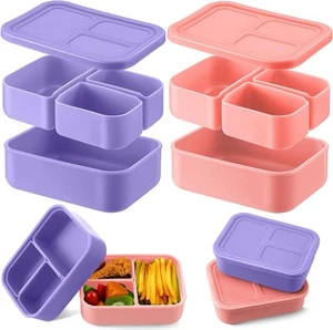 Baderke 2 Pcs Silicone Bento Box for Kids Lunch Light Purple, Pink  - Picture 1 of 7