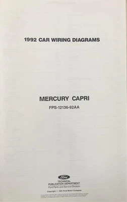1992 Mercury Capri Fábrica Foldout Diagrama Eléctrico Esquemáticos 92 XR2 - Imagen 1 de 3