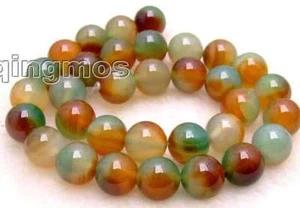 Cuentas sueltas redondas de ágata multicolor de 12-14 mm para hacer joyas 15" los343 - Imagen 1 de 5