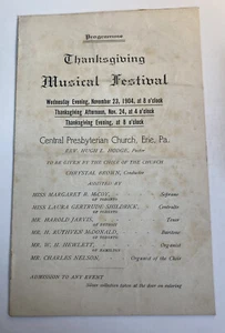 De colección 1904 Iglesia Presbiteriana Central Erie Pennsylvania Programa de Acción de Gracias - Imagen 1 de 4