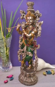 Señor Krishna Estatua Flauta Tocando Templo Esculturas Dios del Amor Deidad Hindú Señor - Imagen 1 de 3