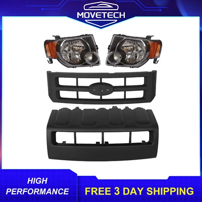 Front Grille & Lower Bumper Trim Molding & Headlights Fits 2008-2012 Ford Escape - Image 1 of 4