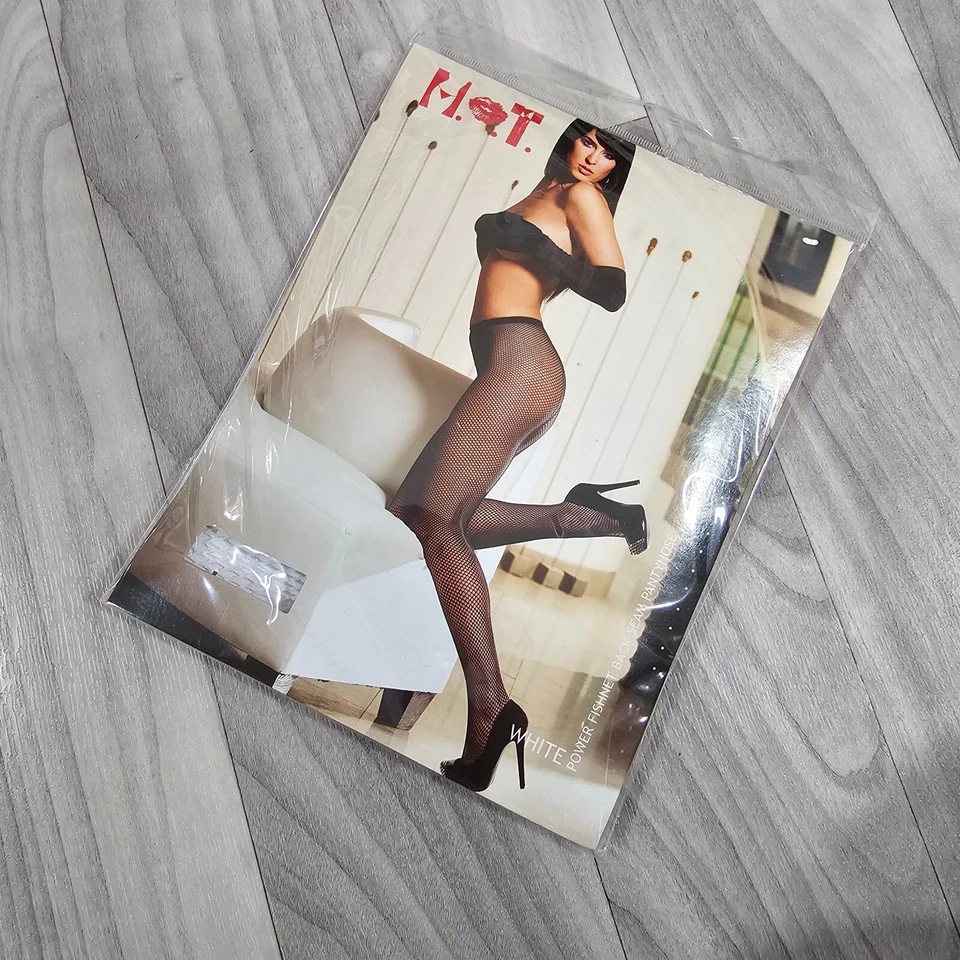 Shirley of Hollywood White Fishnet Pantyhose Tights with Backseam One Size - Image 1 of 3