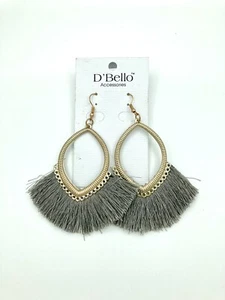 Hermosos Pendientes D’Bello - Nuevos en Tarjeta - Borla Gris Metal Tono Dorado - Imagen 1 de 2