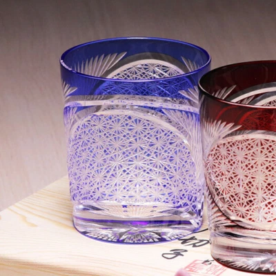 Old Fashioned Whiskey Glass Edo Kiriko Collection Japanese Style Glass Blue - Image 1 of 4