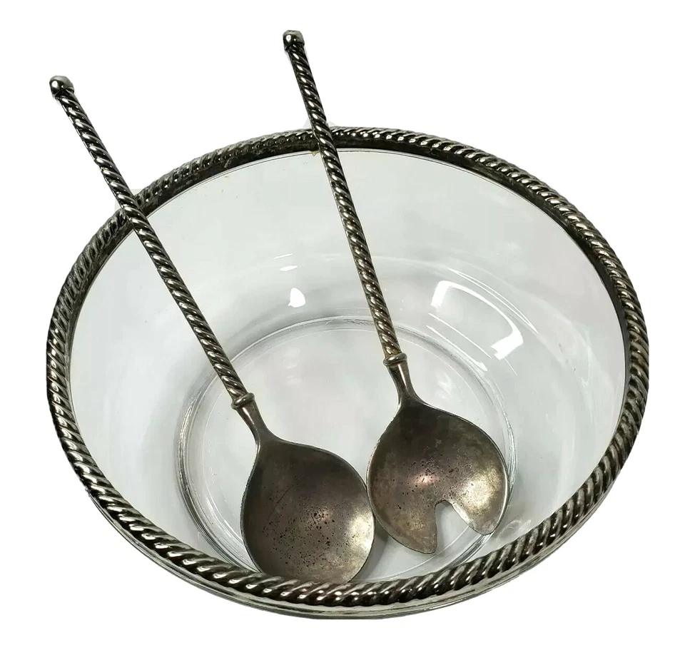 Bormioli Rocco Italy 015 Serving Salad Bowl With Fork and Spoon - Image 1 of 4