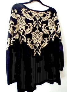 ***SUSAN GRAVER Sz 2X knit embellished SWEATER black gold!! - Picture 1 of 5
