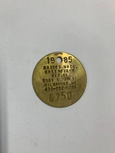 Vintage Rabies Vaccination Dog Tag 1985 Milwaukee, WI Greenfield Vet - Picture 1 of 2