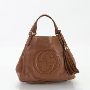 Gucci Soho Shoulder Bag Brown Leather GG Logo Disco Tassel