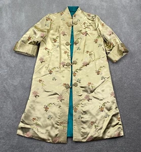 Vintage Chinese Silk Embroidered Reversible Traditional Tunic Coat Size M Gold - Picture 1 of 15