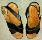 Womens Shoes-BORN-black leather slingback wedge heel sandals-8M