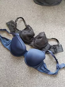 Ladies Bra's 42D Two: One Navy, One Black. Bust Support Hook & Eye Fastening. - Picture 1 of 5