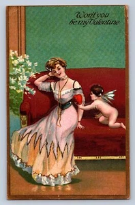 J93/ Valentine's Day Love Holiday Postcard c1910 Cupid Hearts 430 - Picture 1 of 4