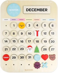 Wooden Kids Perpetual Calendar - Multi-Color Montessori Learning Tool (12.5x1... - Picture 1 of 9