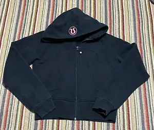 Lululemon Scuba Hoodie Black Pink Accent size 12 Full Zip Jacket Coat Hoodie - Picture 1 of 9