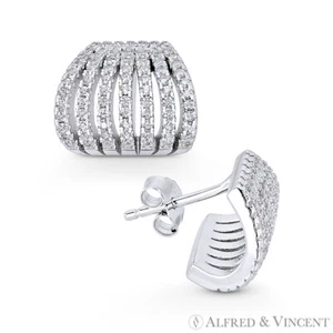 Orecchini Huggie larghi in argento sterling 925 con zirconi zirconi e zirconi - Foto 1 di 1