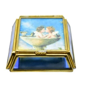 Viva! Glass & Brass Trinket Box Handcrafted In Mexico Kissing Cherub Angels Bin1 - Picture 1 of 12