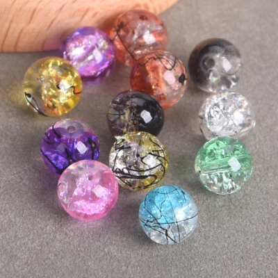 20pcs Round 10mm Crackled Crystal Glass Loose Spacer Beads For Jewelry Making - Image 1 of 3