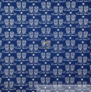 BonEful Fabric FQ Cotton Quilt Navy Blue White American Star Stripe Boots Boy US - Picture 1 of 12