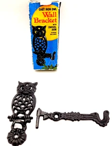 Eule Pflanzenhänger Gusseisen Metall schwarz Wandschmuck Haken Vintage 1977 OHNE SCHRAUBEN - Bild 1 von 19