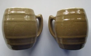 2 UHL Pottery Co. Beige BARREL BEER Coffee MUGS #16 Antique 1908 Huntingburg set - Picture 1 of 6