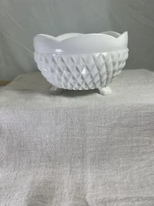 Vintage Indiana Milk Glass Diamond Point Footed Dish Bowl 3" Tall - Picture 1 of 6