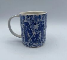 Anthropologie Folksong ‘M’ Monogram Stoneware Mug - Floral, Blue & White NEW