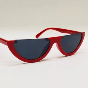 Red Half Frame Sunglasses Fashion Trendy Designer Sun Glasses Women - Picture 1 of 5