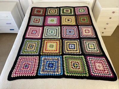Handmade Crochet Acrylic Granny Squares Afghan Throw Blanket 165 cm x 130 cm - Image 1 of 4