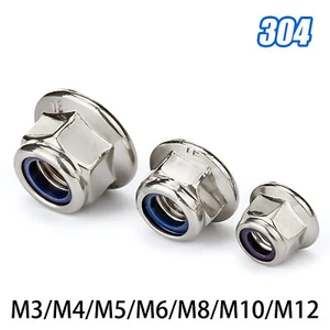 M3 M4 M5 M6 M8-M12 A2 Stainless Nylon Insert Hex Flange Lock nuts Stop nut Nyloc - Picture 1 of 5