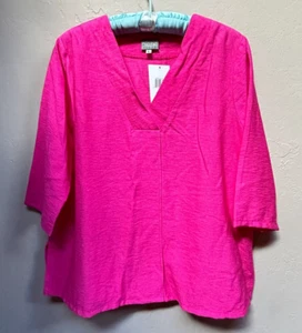 Niche Nilgun Derman Casual Tunic Top Womens Large Pink Rayon V-neck 3/4 Sleeve - Picture 1 of 8